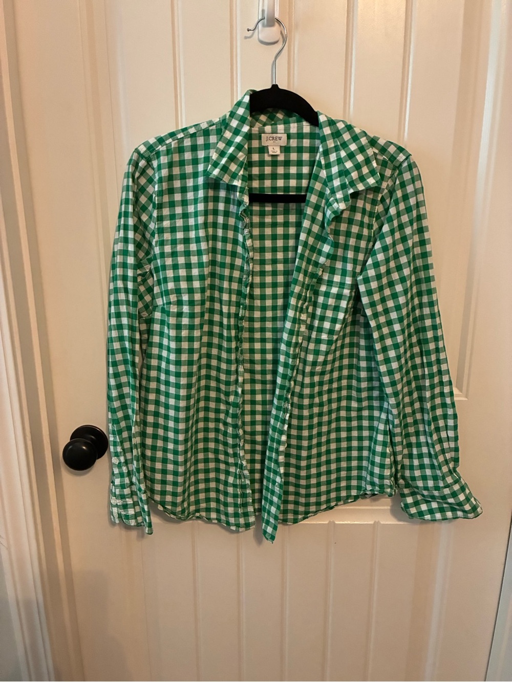 J. Crew Green and White Gingham Button-Down Shirt